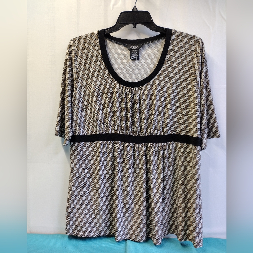 George Woman Short Sleeve Stretch Tunic Blouse Circles Print Pullover 1X (16W)